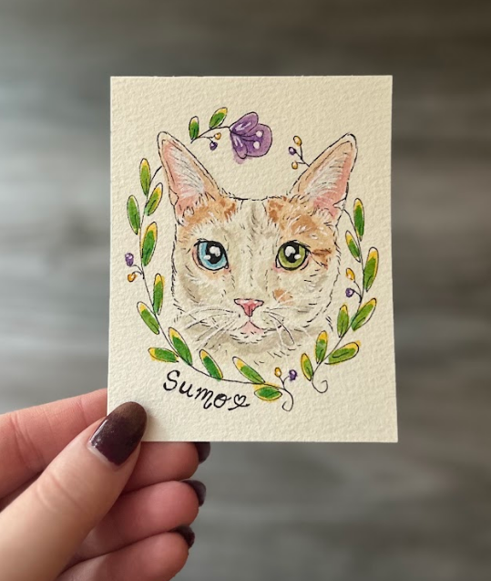 Mini Custom Watercolor Pet Portrait (3x4in)