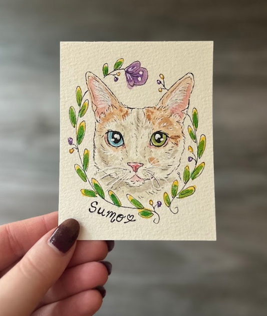 Mini Custom Watercolor Pet Portrait (3x4in)
